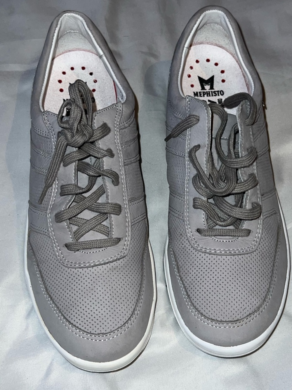 Mephisto Men's Light Gray Perforated Lace-Up Sneakers